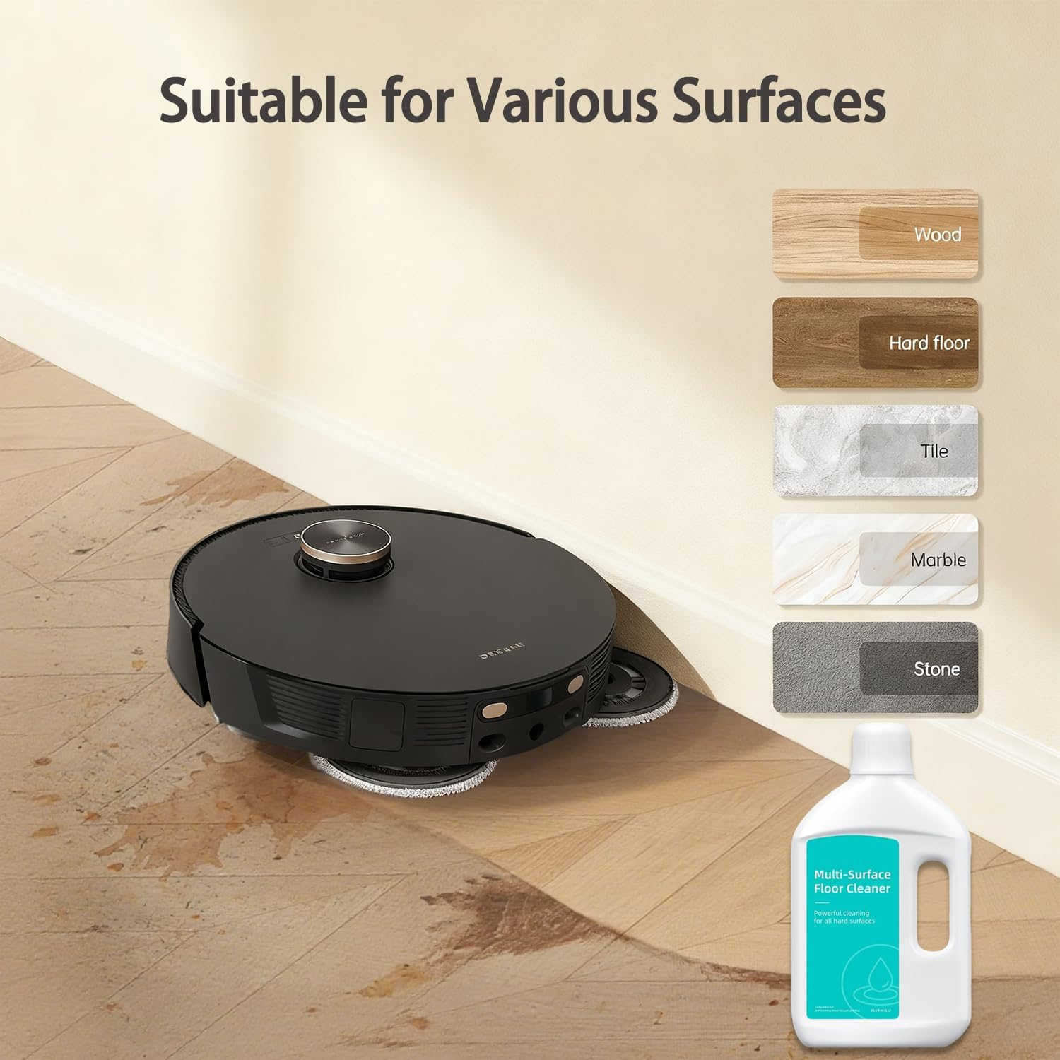 Floor Cleaning Solution Compatible with Dreame Vacuum Floor Cleaner Solution, Residue & Streak Free, Suitable for All Robot Vacuum Multi-Surface Cleaner, Wet Dry Vacuum Cleaner Detergent 1L