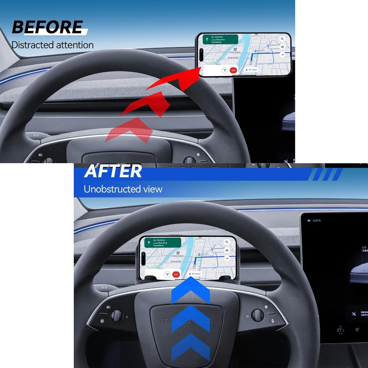 MAEZOE Tesla Model Y Juniper 2025-2026 & Model 3 Highland 2024-2025 Steering Wheel Phone Holder & Glasses Case &ndash; Silicone Storage Box, Anti-Slip Navigation Stand, Organiser for Sunglasses & Keys image number 4