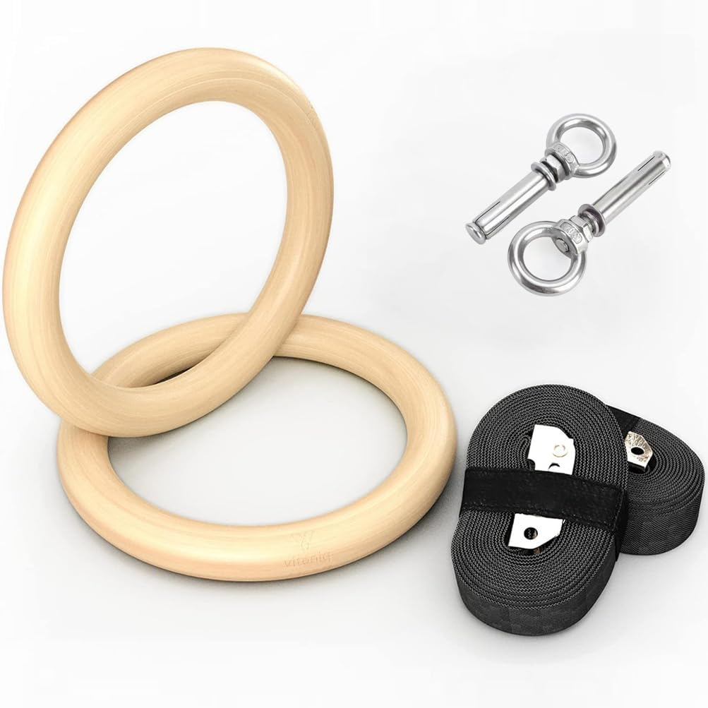 HPAMR 1 Pair of Wooden Gymnastics Rings 28Mm, Olympic Strength Training Gym Rings with Straps - Non-Slip Birch Wooden Rings Gymnastics 28Mm, Adjustable Straps, Ergonomic Pushup Handles image number 4