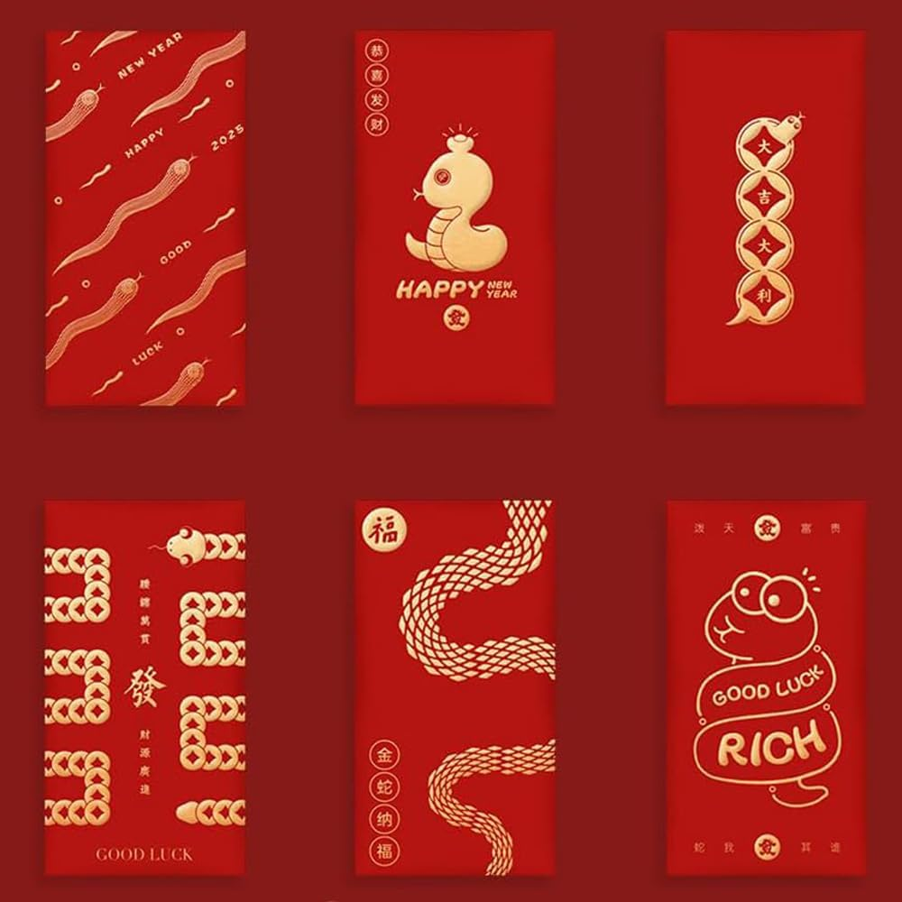 30 Pack Lucky Red Envelopes Chinese with Heart and Best Wishes Design - Chinese New Year Envelopes Chinese Red Envelope Bulk Money Envelopes for Cash Gifts Ideal for Sharing Joy and Blessings - Snake-Themed 1 image number 4