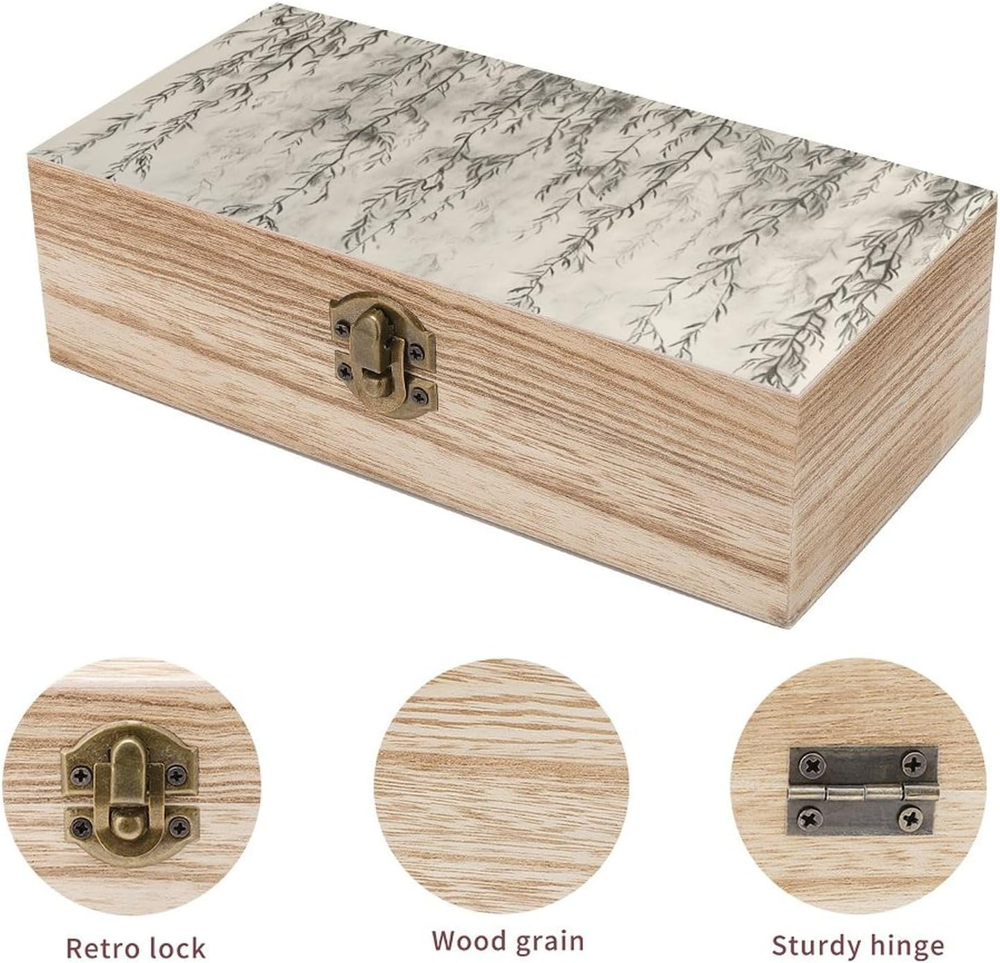 Willow Branch Drawing Wooden Box Wood Wedding Keepsake Boxes with Lids Small Decorative Boxes Lightweight Wooden Memory Storage Box for Crafts Keepsakes Jewelry Photo Letter Storage image number 5