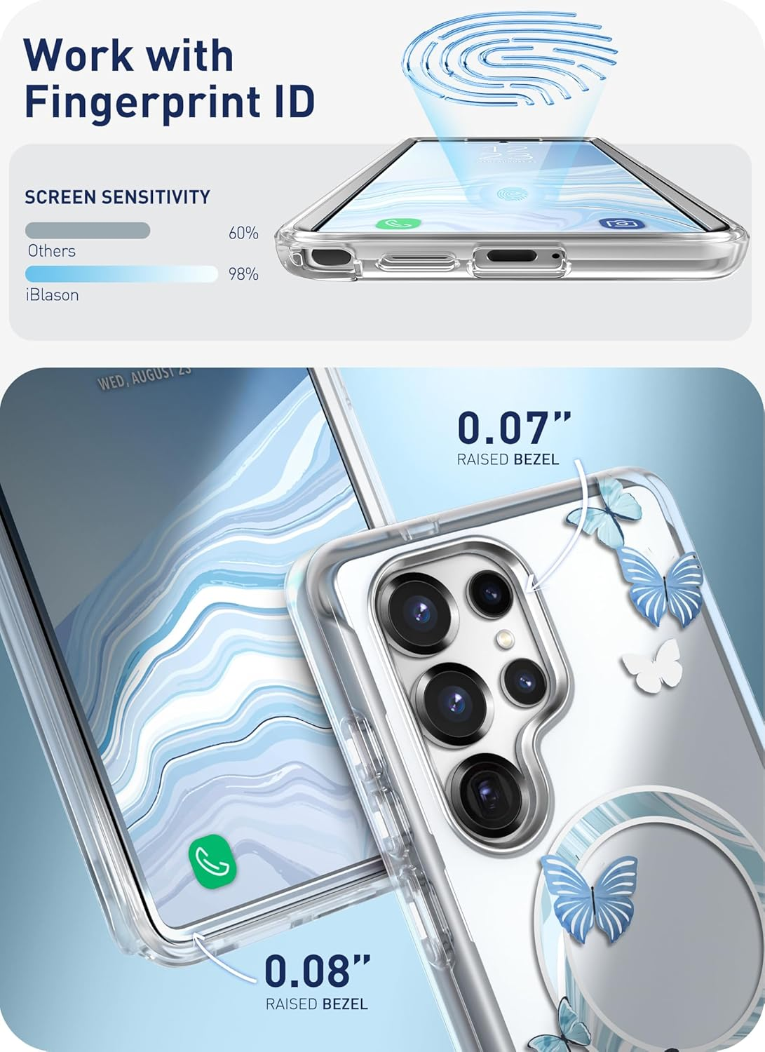 -Blason Cosmo for Samsung Galaxy S25 Ultra Case Magsafe with Built-In Screen Protector [Support Fingerprint ID & Wireless Charger] Full-Body Slim Style Magnetic Phone Case for S25 Ultra, Bluefly image number 2