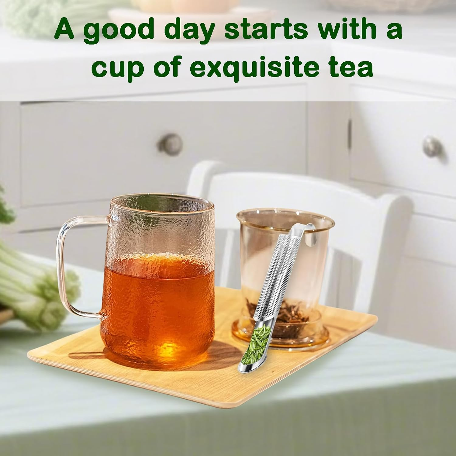 2 Pack Tea Infusers, Stainless Steel Long Handle Tea Strainer for Loose Tea,Suitable for Home,Business Trip, Travel, Picnic image number 1