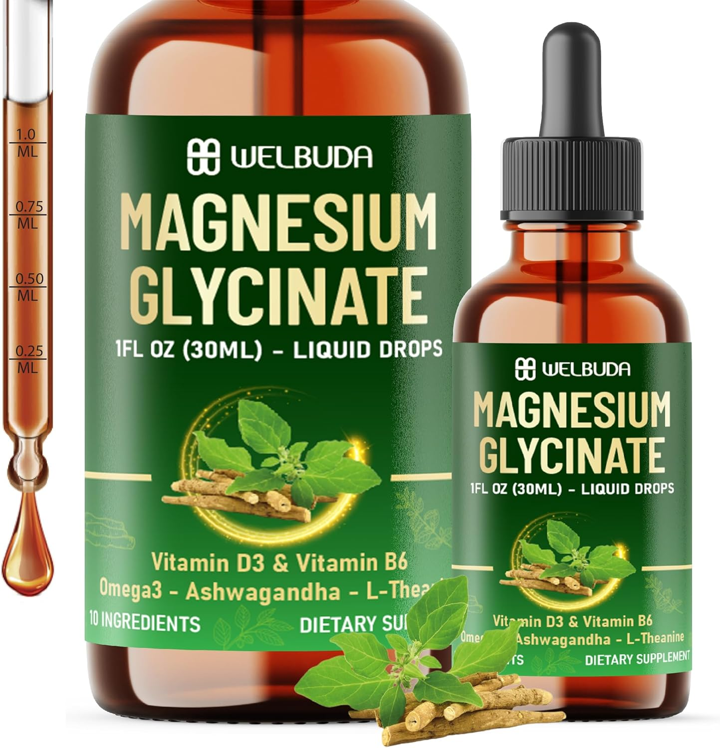 10In1 Magnesium Glycinate Liquid Drop with Omega-3, Vitamin D3, Vitamin B6, Ashwagandha, L-Theanine, Turmeric, Rhodiola Rosea, Elderberry, Lemon Balm - 1 FL Oz - 30 Days Supply image number 5