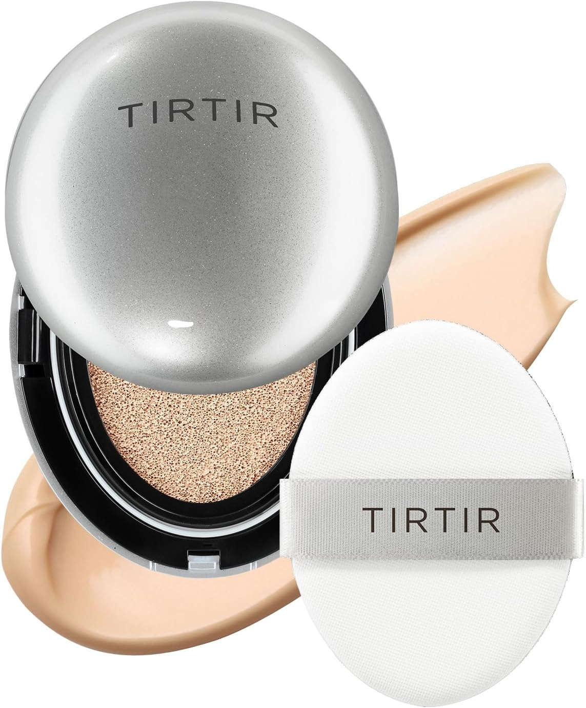 TIRTIR Aura Glow Silver Cushion | Korean Cushion Foundation, (#23N Sand, Full Size, 0.63 Fl Oz)