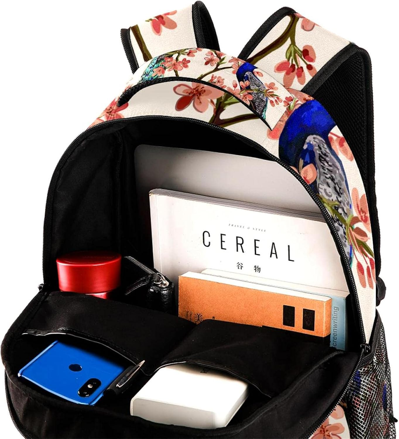 Peacock Tropical Japanese Flowers, Tree, Spring Backpack Students Shoulder Bags Travel Bag College School Tote Backpacks image number 1