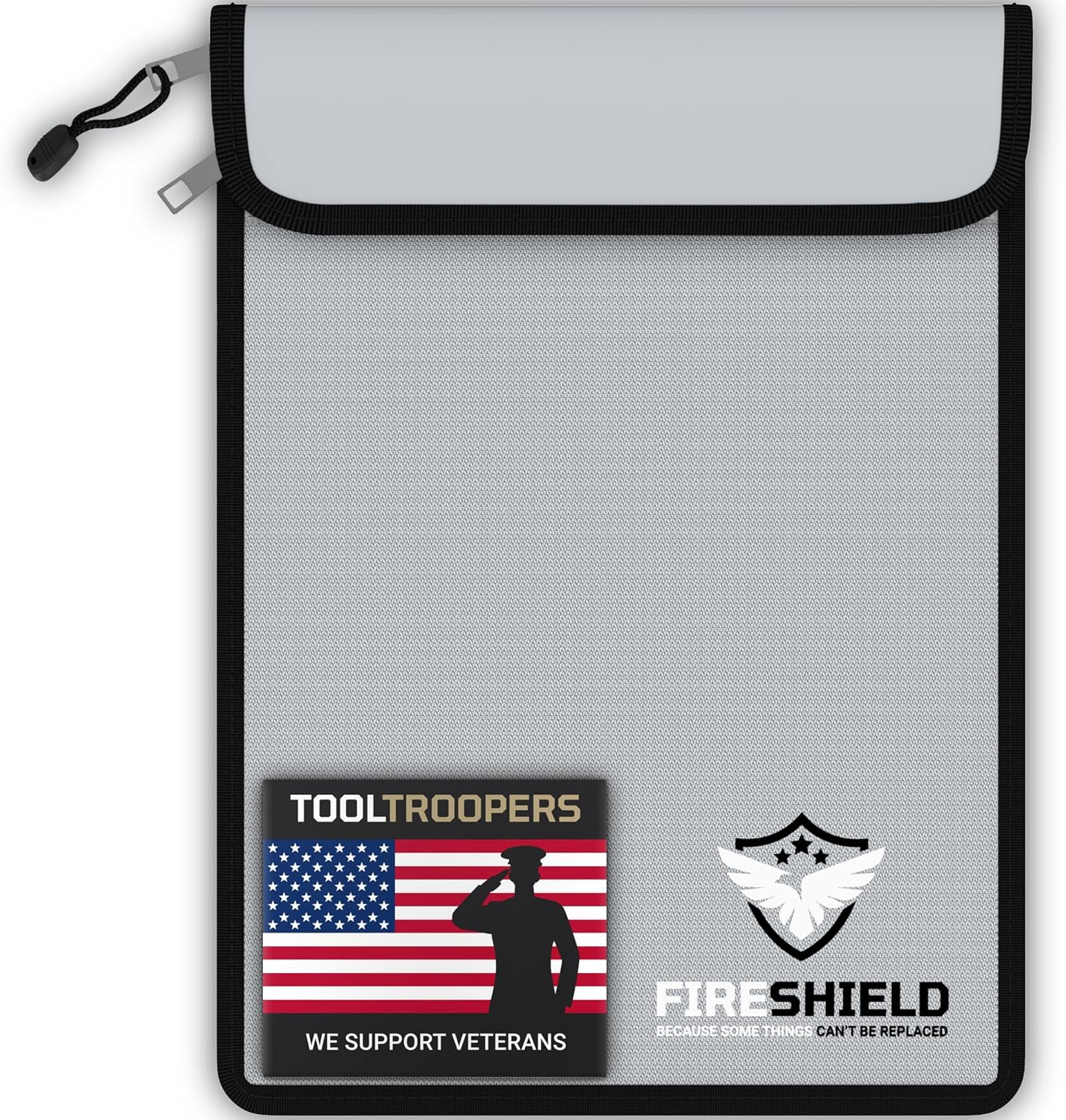 FIRESHIELD PRO Upgraded 2000&deg;F Fireproof Document Bag W/ Dual Pockets &ndash; Fire & Waterproof Money Pouch for Cash &ndash; Safe Storage for Family Photos, Jewelry, Passport & Important Documents &ndash; 15" X 11" image number 2