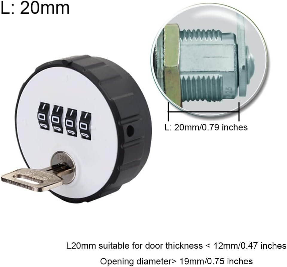 Maizoon Combination Cabinet Cam Lock 4 Digital Resettable round Padlock with Keys Password Retrieval Hardware Weatherproof Drawer Door Anti-Theft for Furniture Box Locker 20Mm image number 4