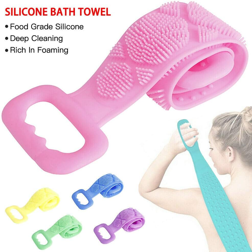 Long Bath Towel Pull Back Strap Wash Scrubber, Bath Shower Body Brush Double Side Exfoliating Belt Dead Skin Remover Tool (Pink) image number 5