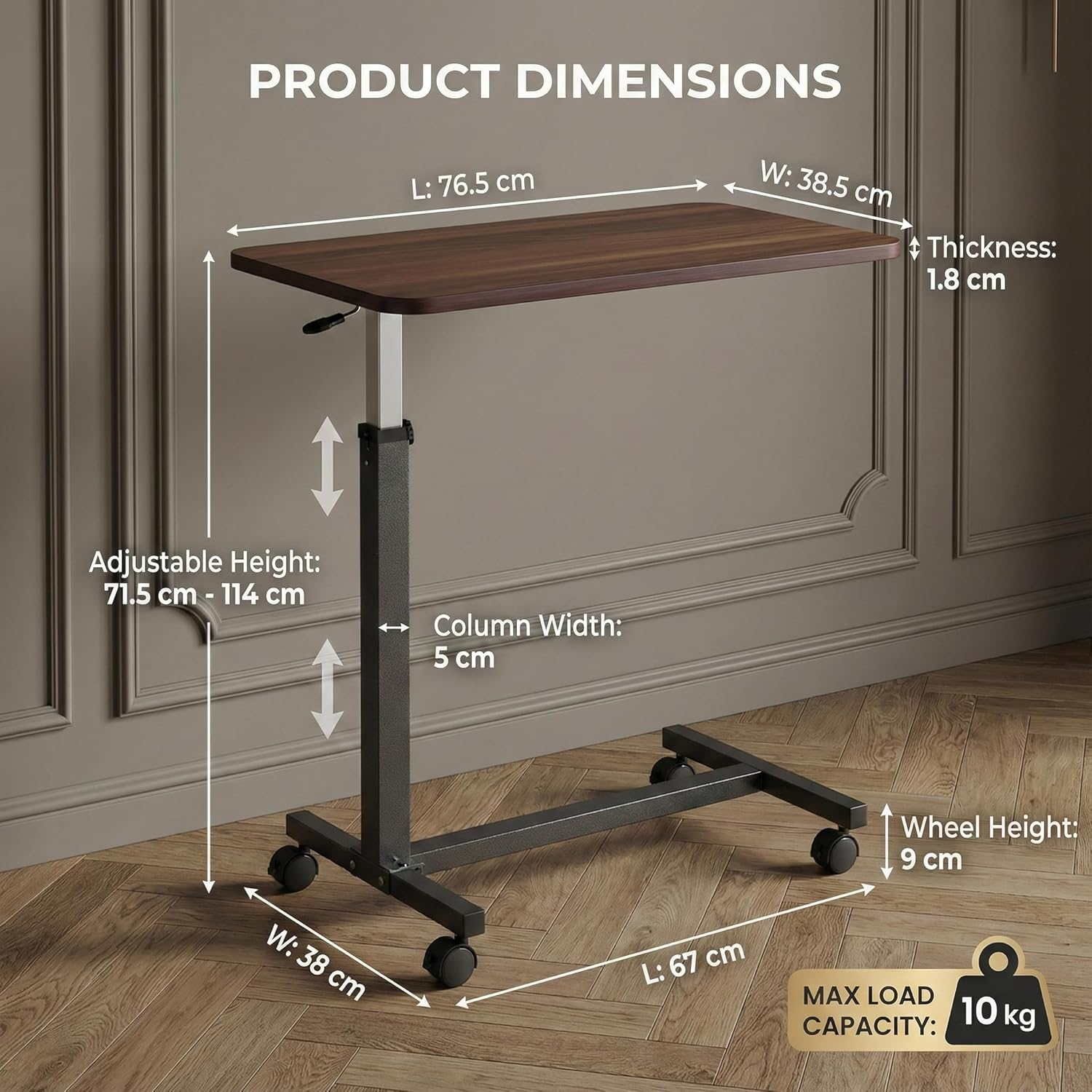 Altus Overbed Table Gas Lift Mechanism Steel Frame Laminate Top Walnut image number 6