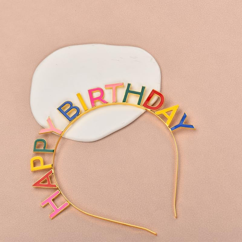 Birthday Headband Crown Rainbow Color Happy Birthday Hat Headpiece Bday Gifts for Women Men Girls Boys Birthday Props for Photoshoot Bday Birthday Party Accessories Favors Decorations image number 1