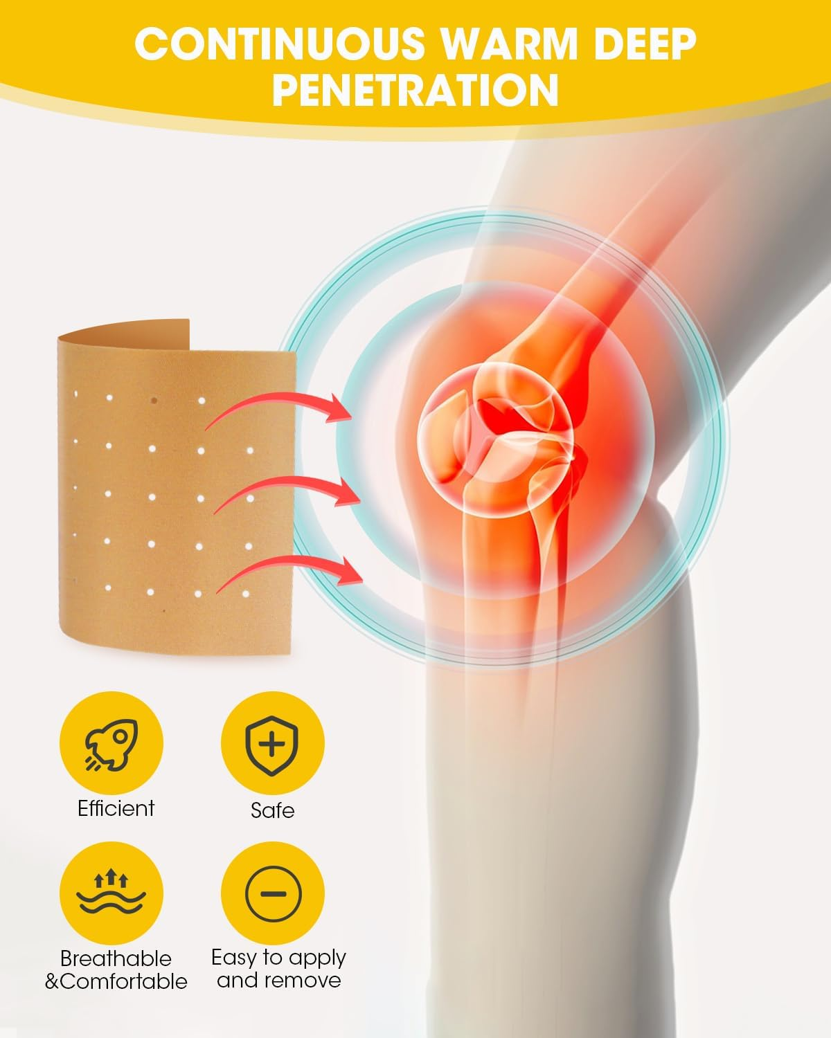 MQXUNMI Heat Patches, 60 Count Maximum Strength Muscle & Joint Soothing Plaster, 24 Hours Long Lasting Fast Acting Joint Patches for Neck, Shoulders, Back, Knees and Anks image number 6