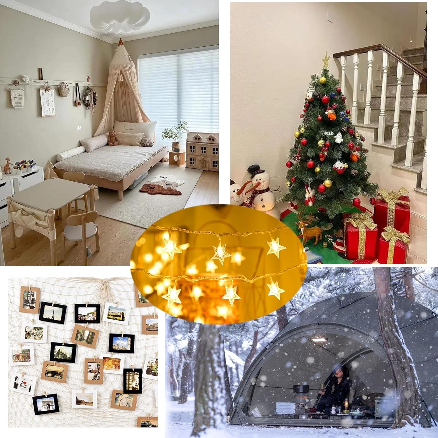 Shgarden Star String Lights Battery Operated(Not Included) USB 33FT 80 LED Twinkle Lights Hanging Star Fairy String Lights for Bedroom Porch Patio Garden Tent Holiday Decorations SH0074 (Warm White) image number 2