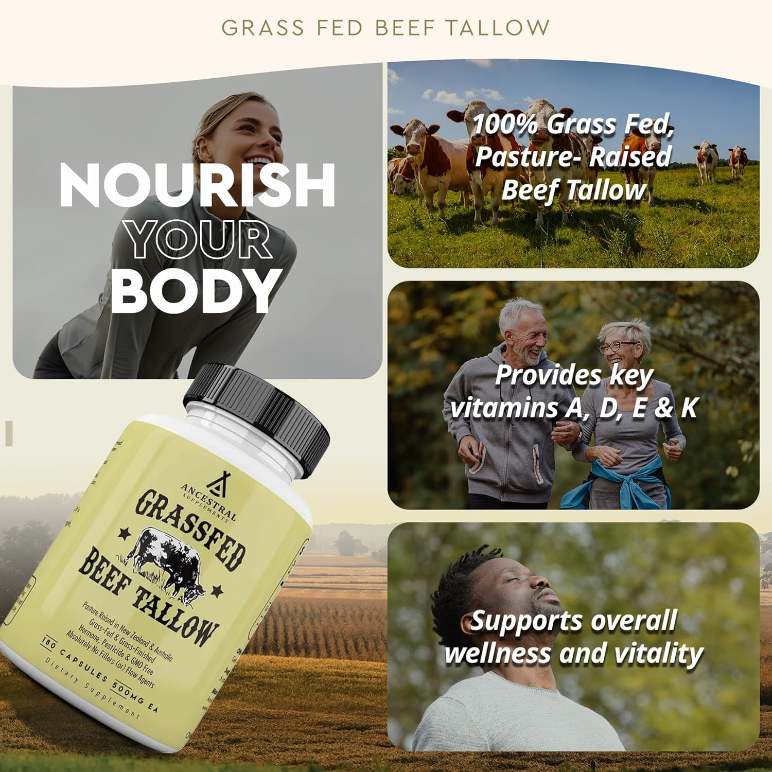 Ancestral Supplements Grass Fed Beef Tallow &mdash; Based on the Native Wisdom of Our Early Ancestors, Tallow Provides the Same Nourishing Kidney Fat (Suet) That Our Ancestors Selectively Hunted. image number 1