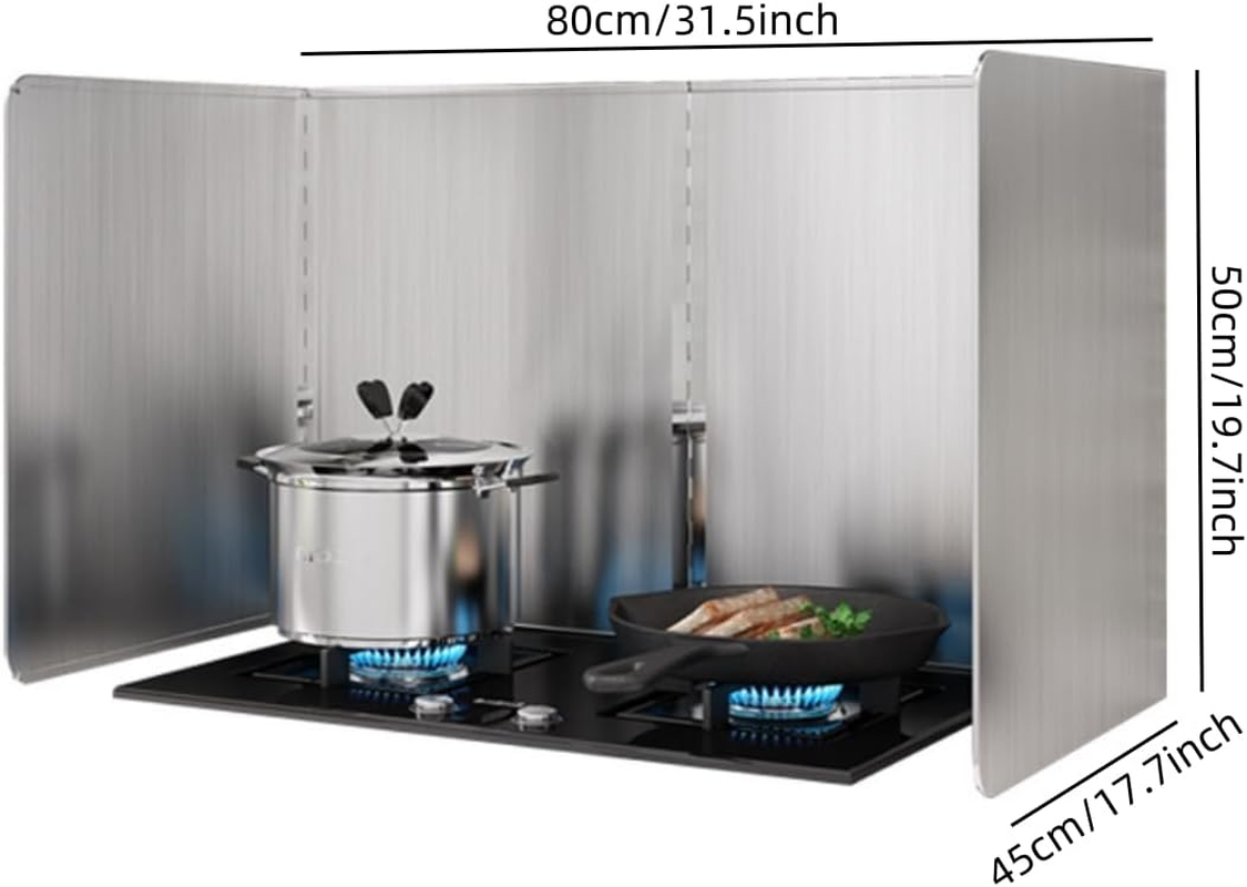 4 Sided anti Splatter Shield Guard, Foldable Grease Splash Guard, Stainless Steel Splatter Screens for Kitchen Gas Stove Frying Fine Mesh Oil Heat Insulation, 80 * 45 * 50Cm Extra Large