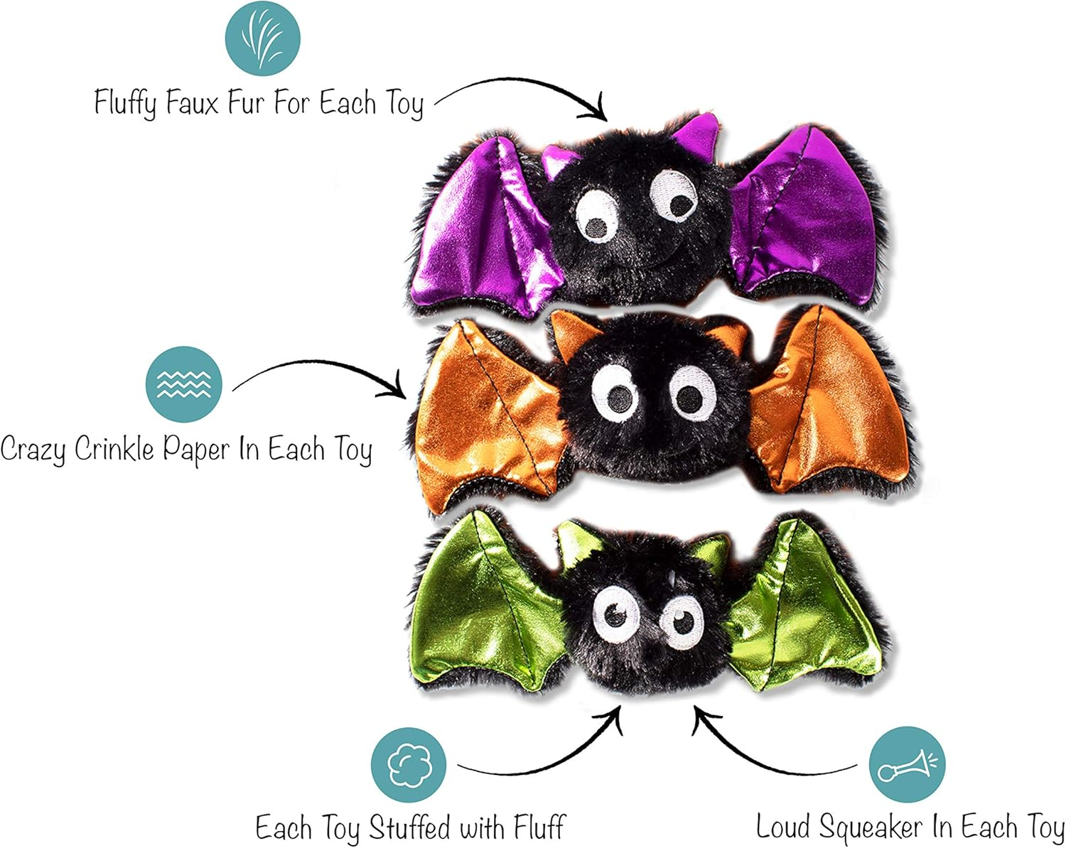 Fringe Studio Mini Dog Toy Set, Bats Bats Bats, Set of 3 (289453) image number 5