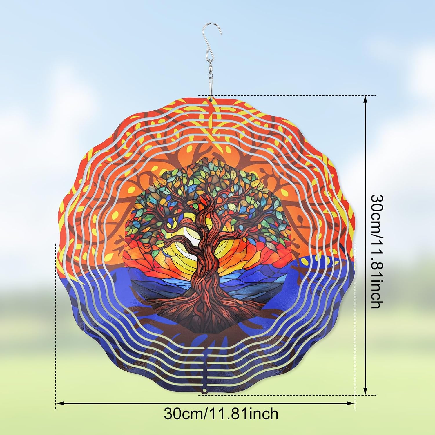 Tree of Life Wind Chime, Hanging Metal Wind Spinner Outdoor Metal Wind Chime 3D Rotating Wind Chime for Yard Art Window Decoration image number 6