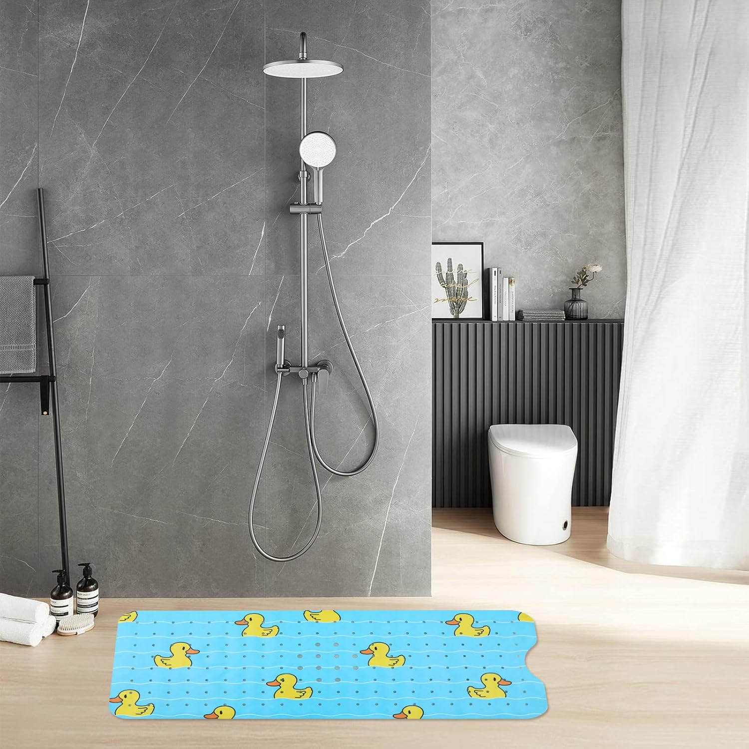Bathtub Mat Non Slip Shower for Kids Adults & Elderly 40X16 Inch Extra Long anti Bath Mats Tub with Suction Cups and Drain Holes,Duck Blue Ducks - Blueducks image number 6