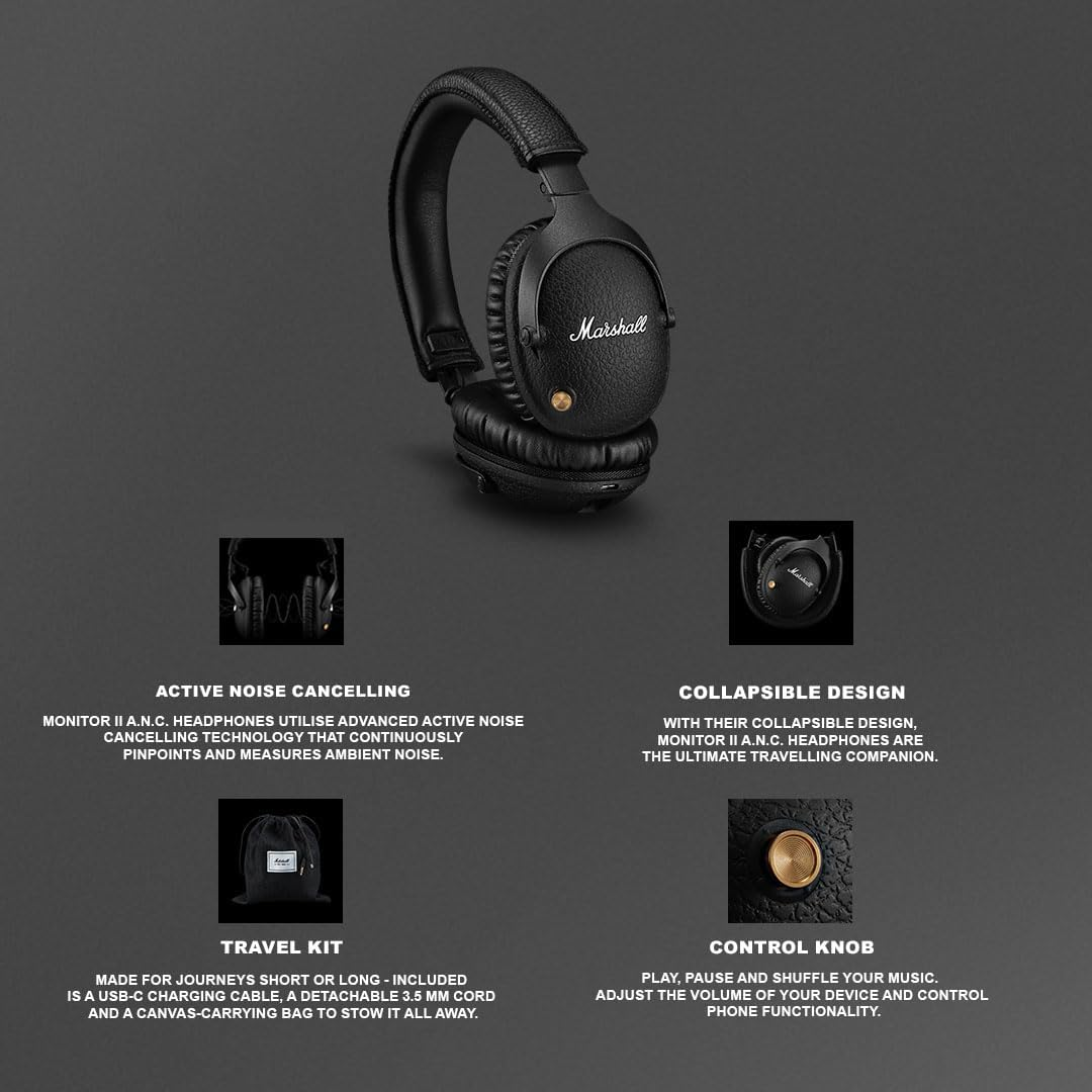 Marshall Monitor ANC Wireless Over-Ear Headphones (Black) image number 5