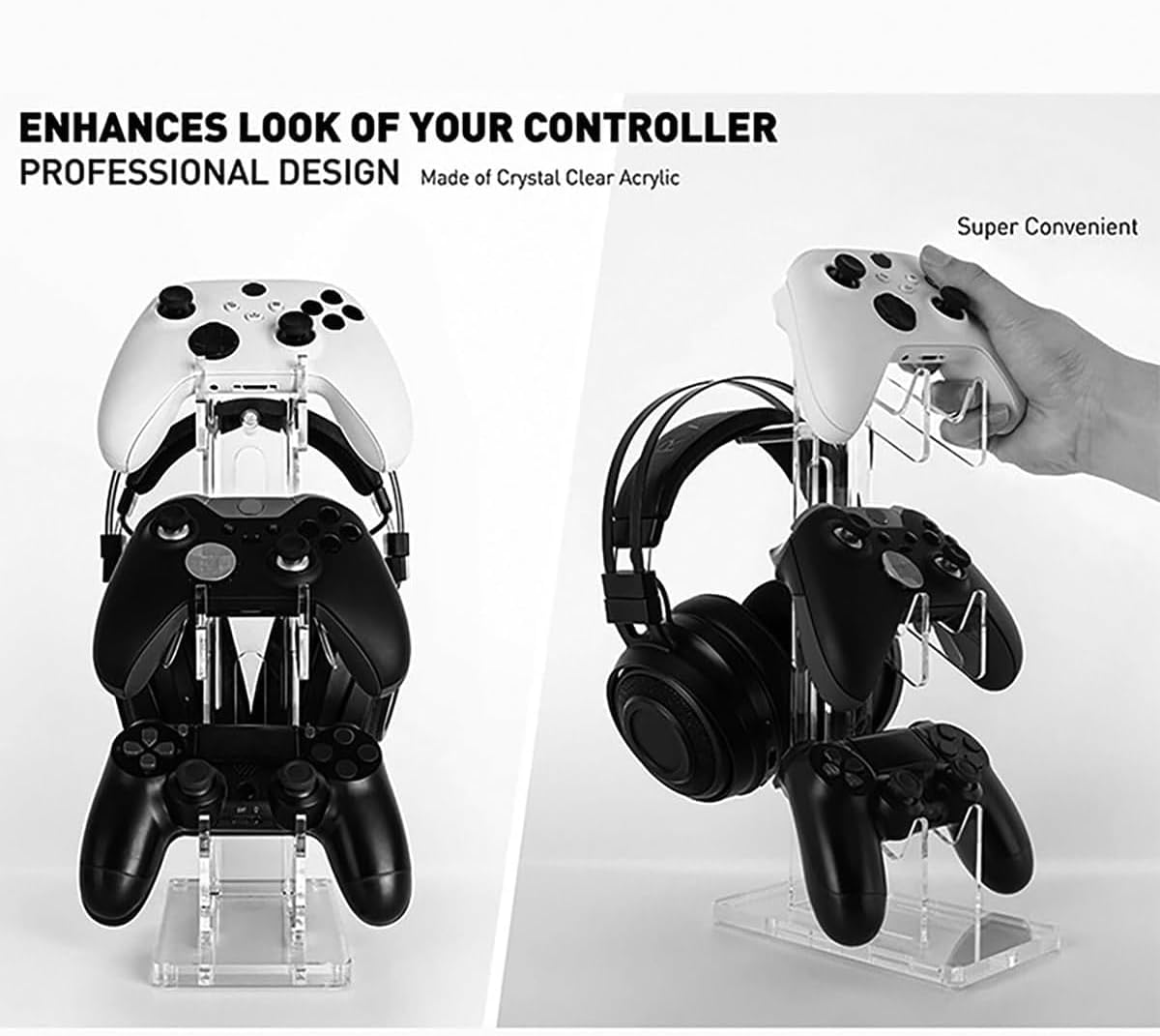 SAHENITEANA Controller Holder 4 Tiers, Gaming Headset & Controller Stand Compatible with PS5/PS5 Slim/Ps5 Pro PS4 Xbox Nintendo Switch Pro, Desk Organizer Accessories,White