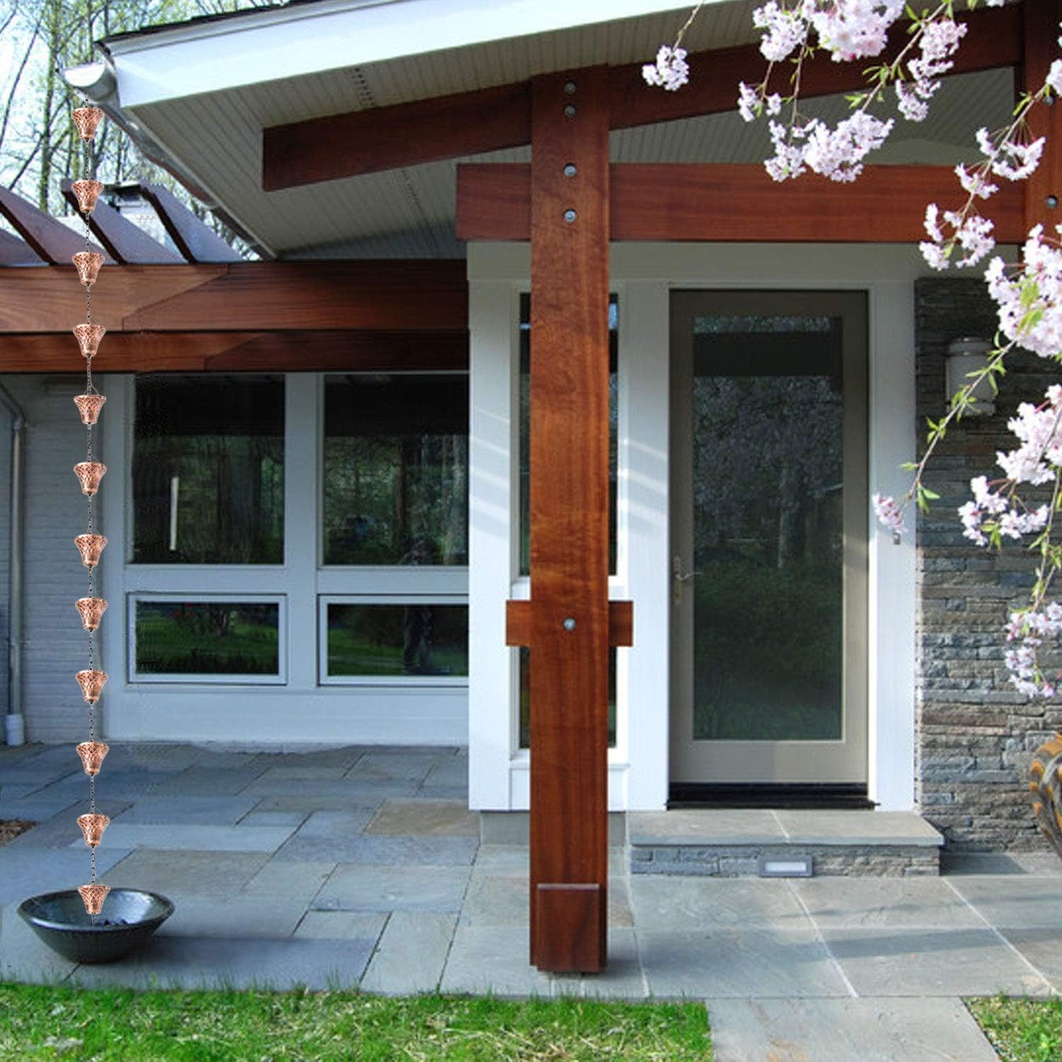 LEPTALINA 8.5FT Antique Copper Colored Iron Rain Chains for Gutter and Rain Barrel | Rust-Resistant Plated Garden D&eacute;cor Rain Chain for Downspout | Bonus Rain Chain Gutter Adapter image number 2