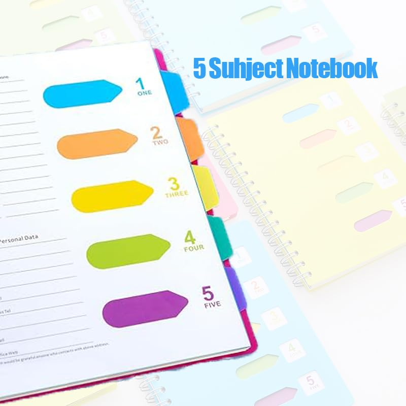 WEZCHUGHAOL 2Pcs A5 Wide Ruled Hardcover Tabbed Notebook Journal with Divider Tabs - 5 Subject Spiral Notebook, 480 Pages, Green, 5.5" &times; 8.3" (Blue Green) image number 3
