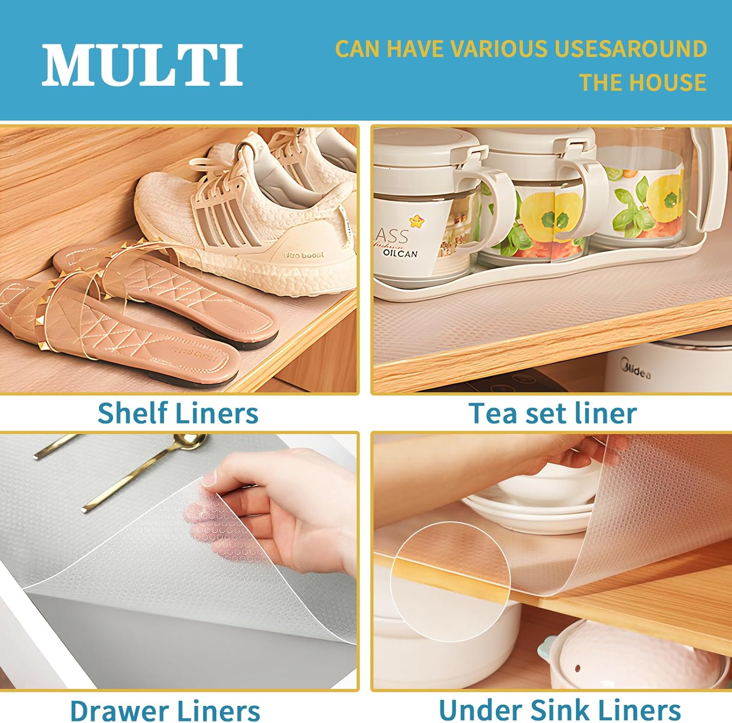 2 Pack Drawer Liners, 60 CM * 500 CM Non-Adhesive Shelf Liner, Waterproof Anti-Slip BPA Free Kitchen Cupboard Cabinet Liner, EVA Plastic Lining Washable Draw Liners for Home Office image number 3