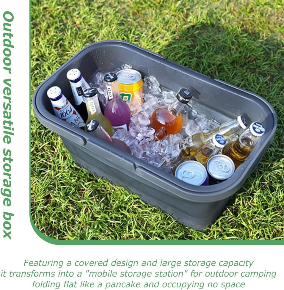 16L Collapsible Picnic Basket with Lid & Handles, 3-In-1 Foldable Table Bucket, Waterproof & Leakproof Storage Bin for Camping, Travel, Outdoor Picnic, Road Trips, Fishing image number 4