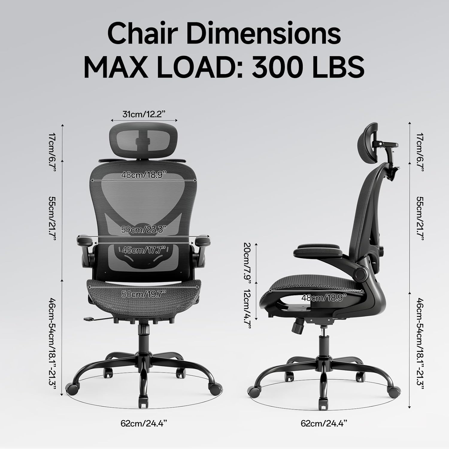 Ergonomic Chair with 3D Headrest, Office Chair with Coat Hanger, Gaming Chair with 2D Lumbar Support & Flip up Arms, Computer Chair Mesh Cushion & Backrest for Office, Study & Meeting,Black image number 1