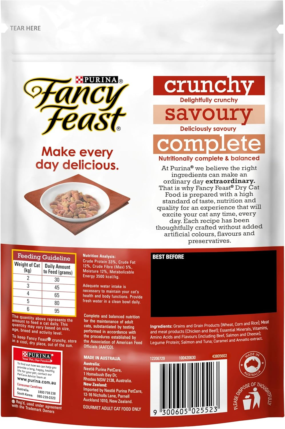 FANCY FEAST Adult Dry Cat Food Beef, Salmon and Cheese, 450G (Pack of 4) image number 5