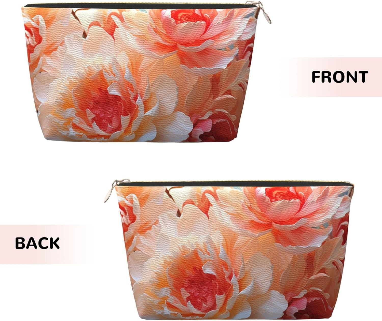 SDTYKHJ Large Capacity Makeup Bag for Women, Waterproof Portable Shaving Bag, Small Toiletry Bag, Peach Peony, Leather, Travel Cosmetic Organizer Bags, Gold, One Size image number 5