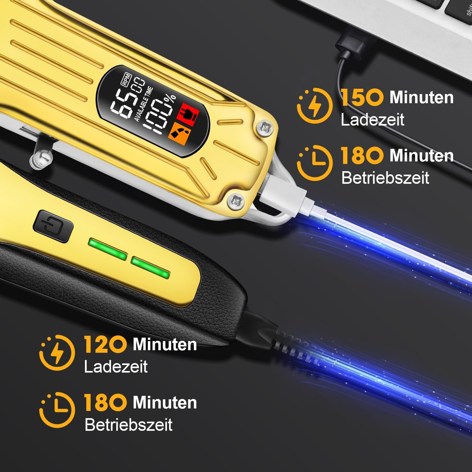 HIENA PRO Professional Hair Trimmer for Men, Hair Trimmer Kit, Beard Trimmer, Battery Hairdresser, Professional Hair Cutting Set, Beard Trimmer, Gold image number 1