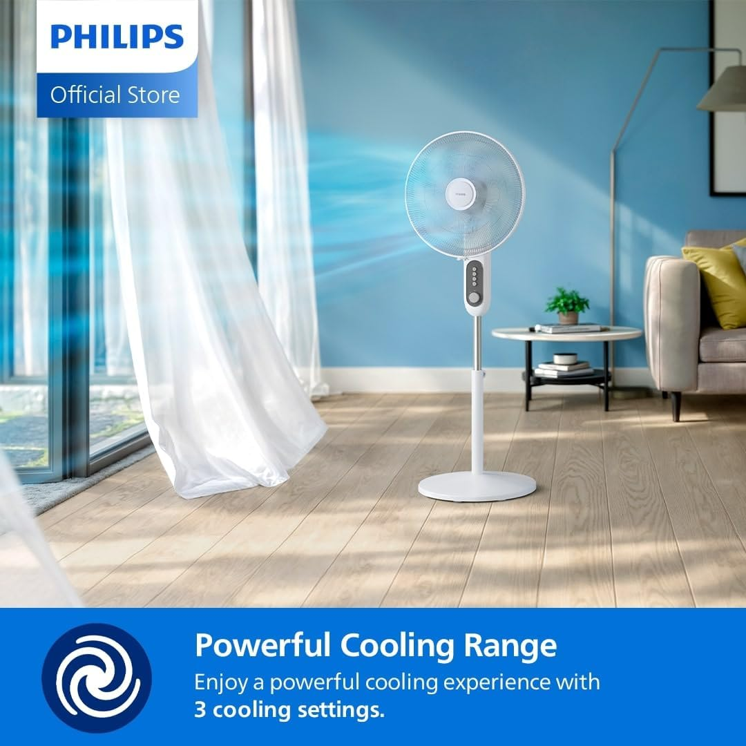 Philips Pedestal Fan Series 1000 - Powerful & Quiet, 38 Db, Height Adjustable, Tiltable & Rotating, Timer, White (CX1220/00) image number 2