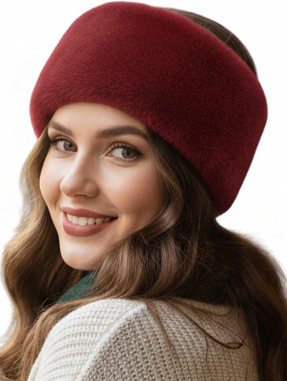 Trifolium Winter Faux Fur Headband for Women Fancy Ear Warmer with Stretch Fluffy Elastic Headband (One Size Maroon Rabbit Hdb6387-Rab-Wrd) image number 3