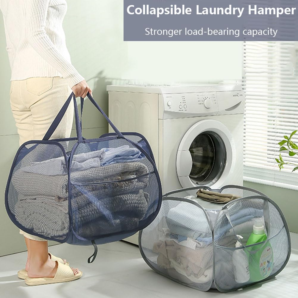 Vekol Thickened Laundry Basket Collapsible Laundry Hamper Large 90L Mesh Laundry Hamper Foldable Laundry Basket with Side Pocket for Laundry Room, Bathroom, Kids Room (Grey) image number 1