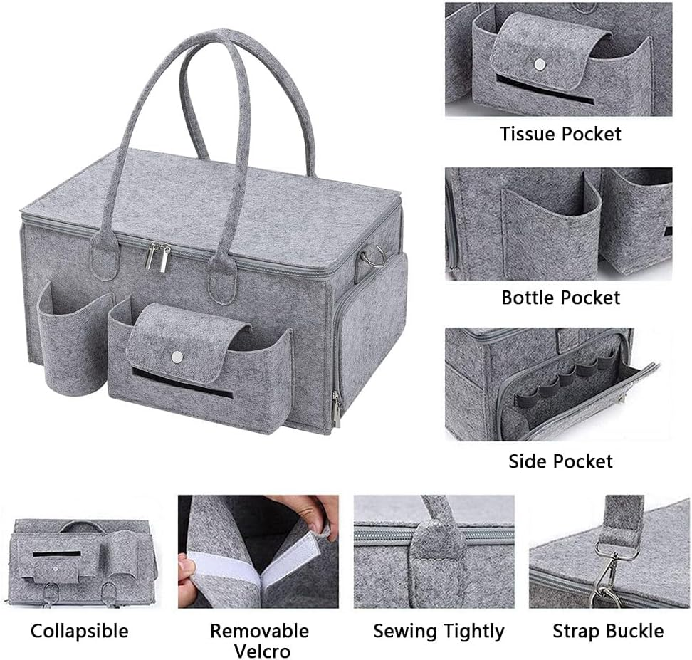 Baby Diaper Caddy Organizer with Lid, Large Portable Nursery Storage Basket for Changing Table, Car & Travel, Collapsible Diaper Organizer with Handles & Dividers &ndash; Light Gray image number 5