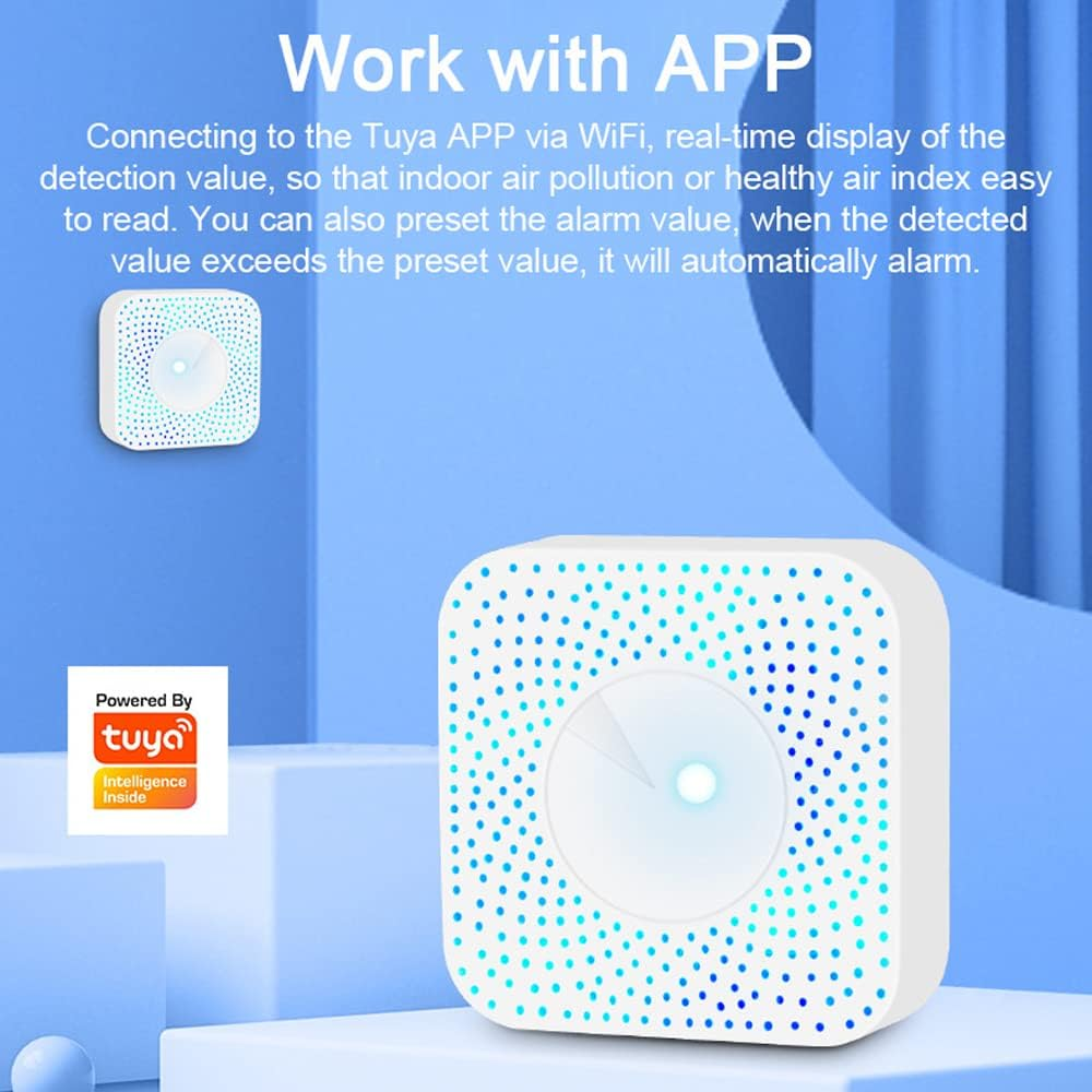 Nurdo Tuya Wifi Intelligent Air Quality Monitor 6-In-1 Air Housekeeper Pm2.5/Formaldehyde/Voc/Co2/Temperature/Humidity Detector Compatible with Alexa Google Home for Home Office image number 3
