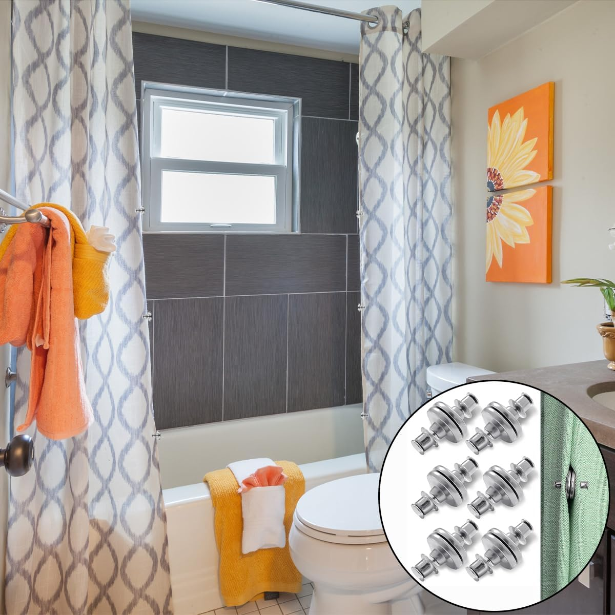 Curtain Magnets Buckle, 6 PCS Magnetic Curtain Clips for Bedroom Living Room Office (Silver) image number 5