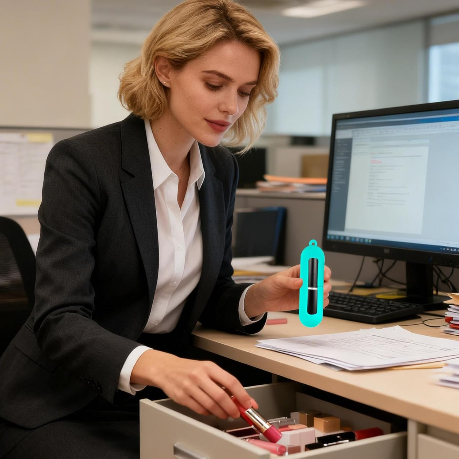 Lip Gloss Holder Keychain,Portable Silicone Cover | Lip Holder Keychain - for Wallet Gym Workplace Outdoor Activities Daily Commute Travel Purse - Hot Pink image number 7