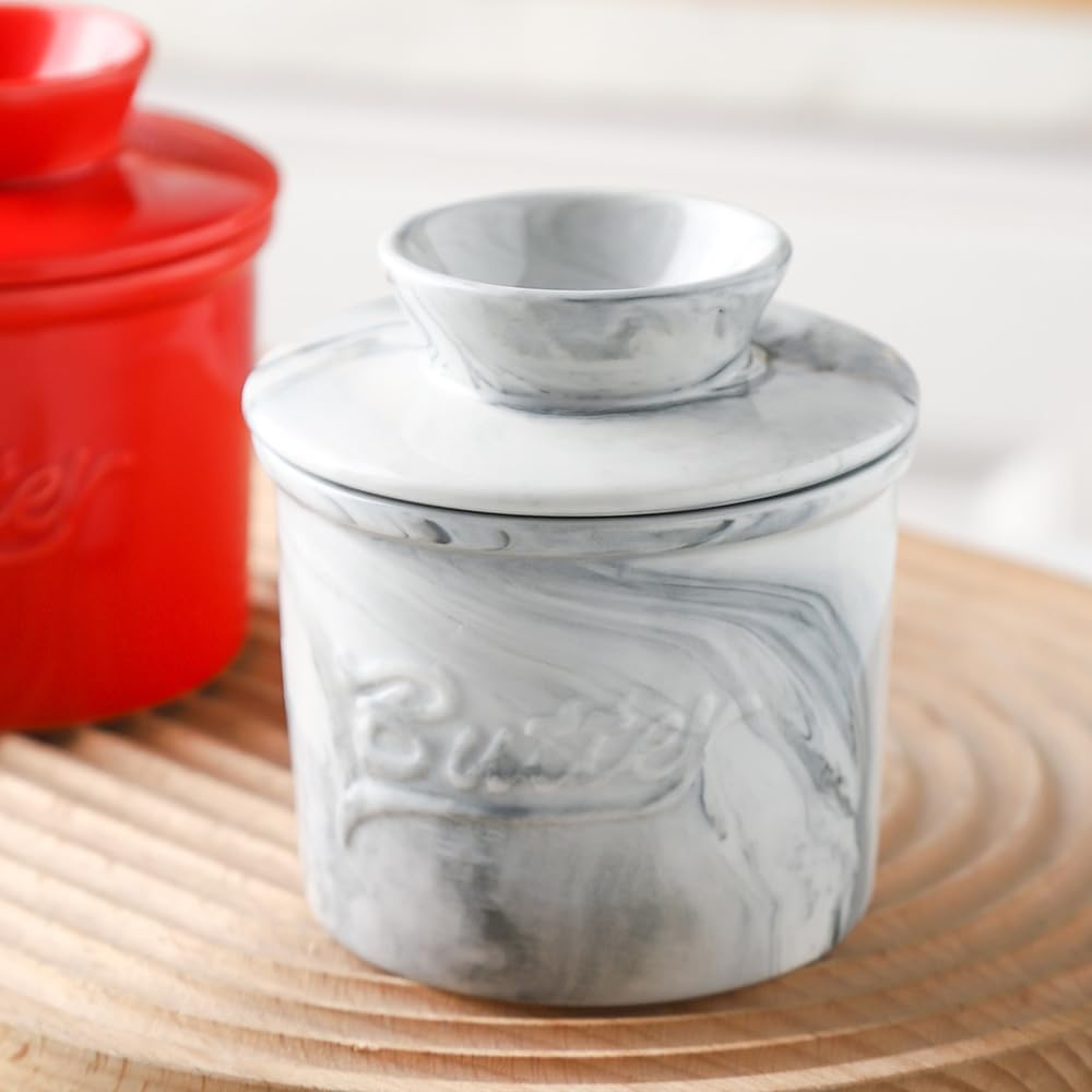 French Butter Crock for Counter with Water Line French Butter Dish for Counter (Stone Grain)