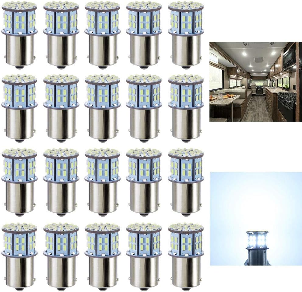 Antline 1156 1141 1003 7506 BA15S LED Bulbs Cool White 20-Packs, Super Bright 3014 50-SMD LED Replacement for 12 Volt RV Camper Trailer Boat Trunk Interior Light Bulbs image number 1