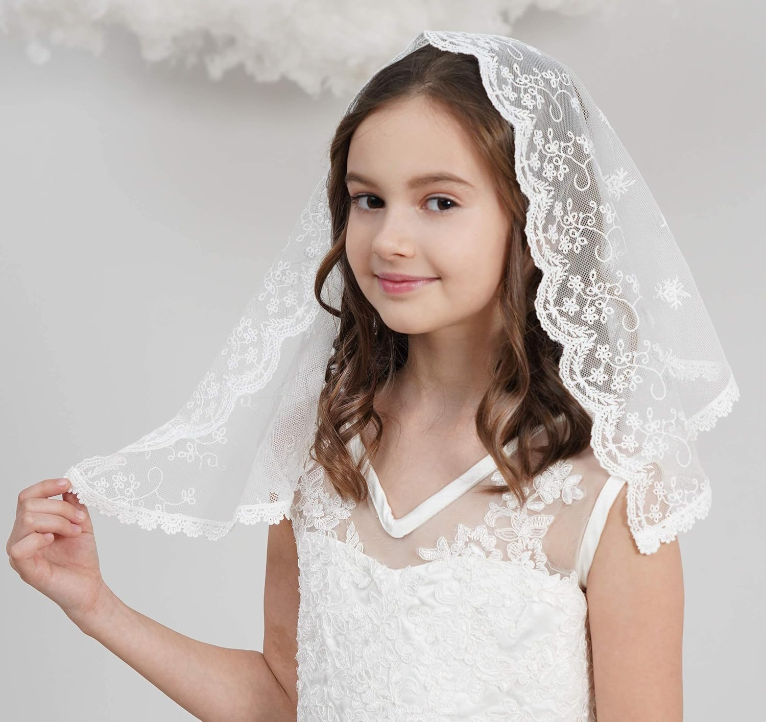 Flowergirl Veils First Communion Veil Lace Floral Edge Veil Headwrap for Grils F5