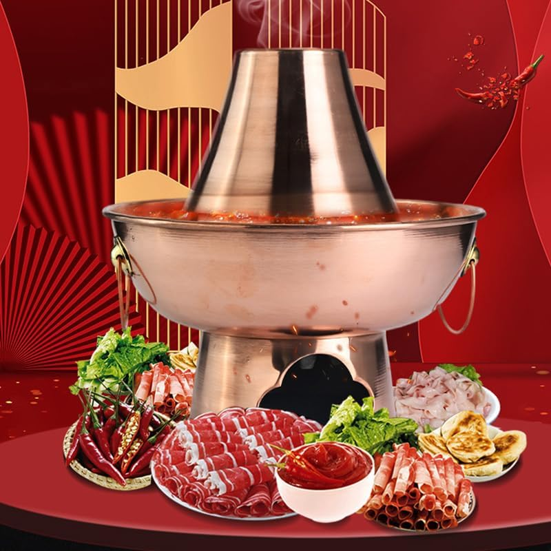 AIMALL Stainless Steel Charcoal Chinese Copper Hot Pot Old Beijing Cookware Camping HOT image number 1