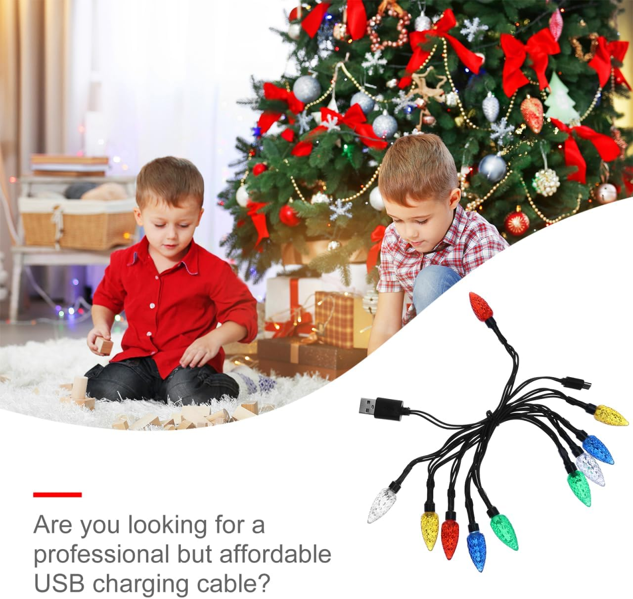POPETPOP LED Christmas Lights Charging Cable USB Bulb Charger String Lights for Indoor Outdoor Christmas Tree Garden Wedding Party Decoration - For Android image number 5