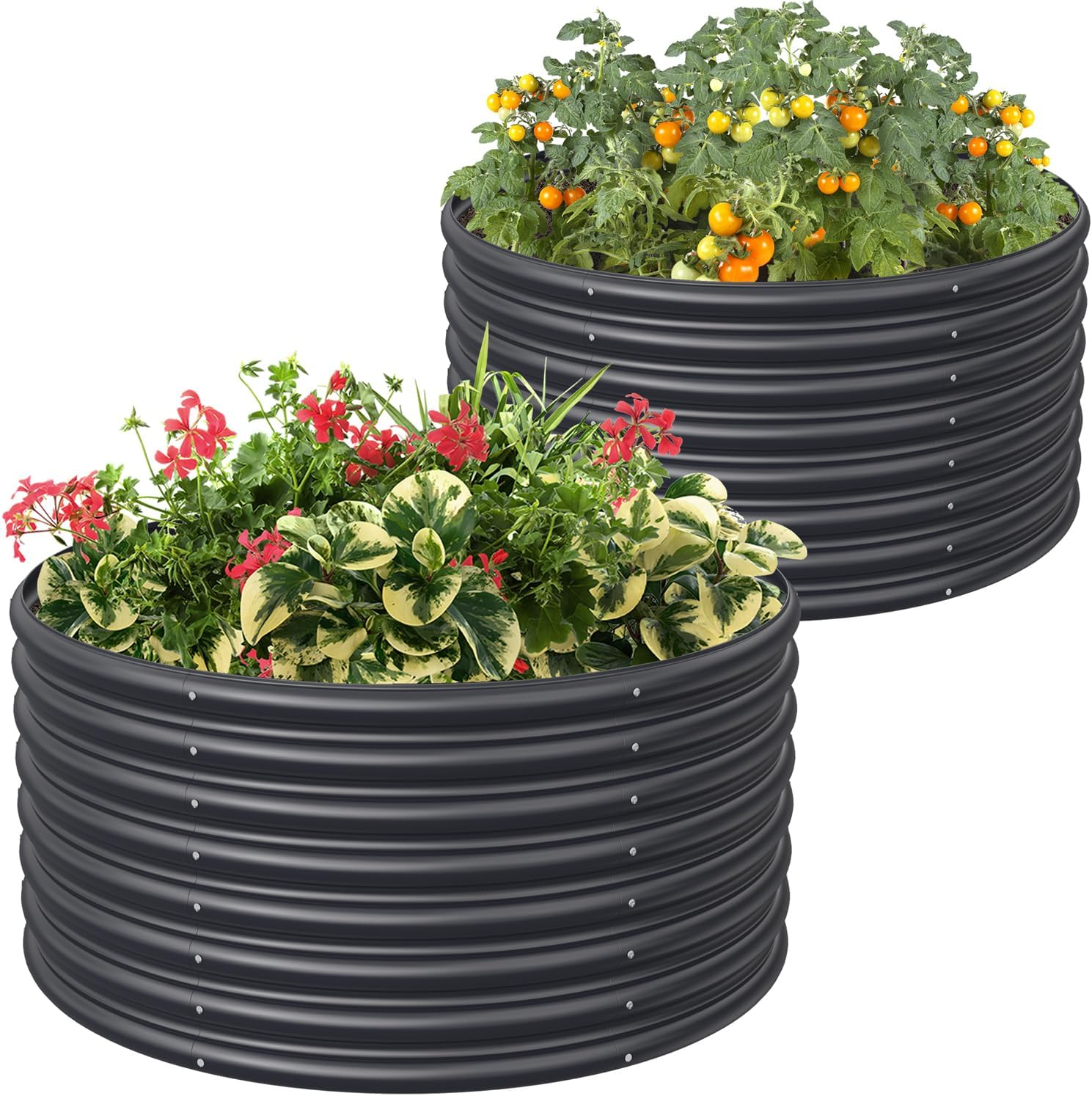 FRIZIONE 2-Pack 3FT(D) X2Ft(H) round Galvanized Raised Garden Bed Outdoor, Metal Raised Garden Beds for Flower, Raised Planter Box Outdoor for Herb, Vegetable-Gray