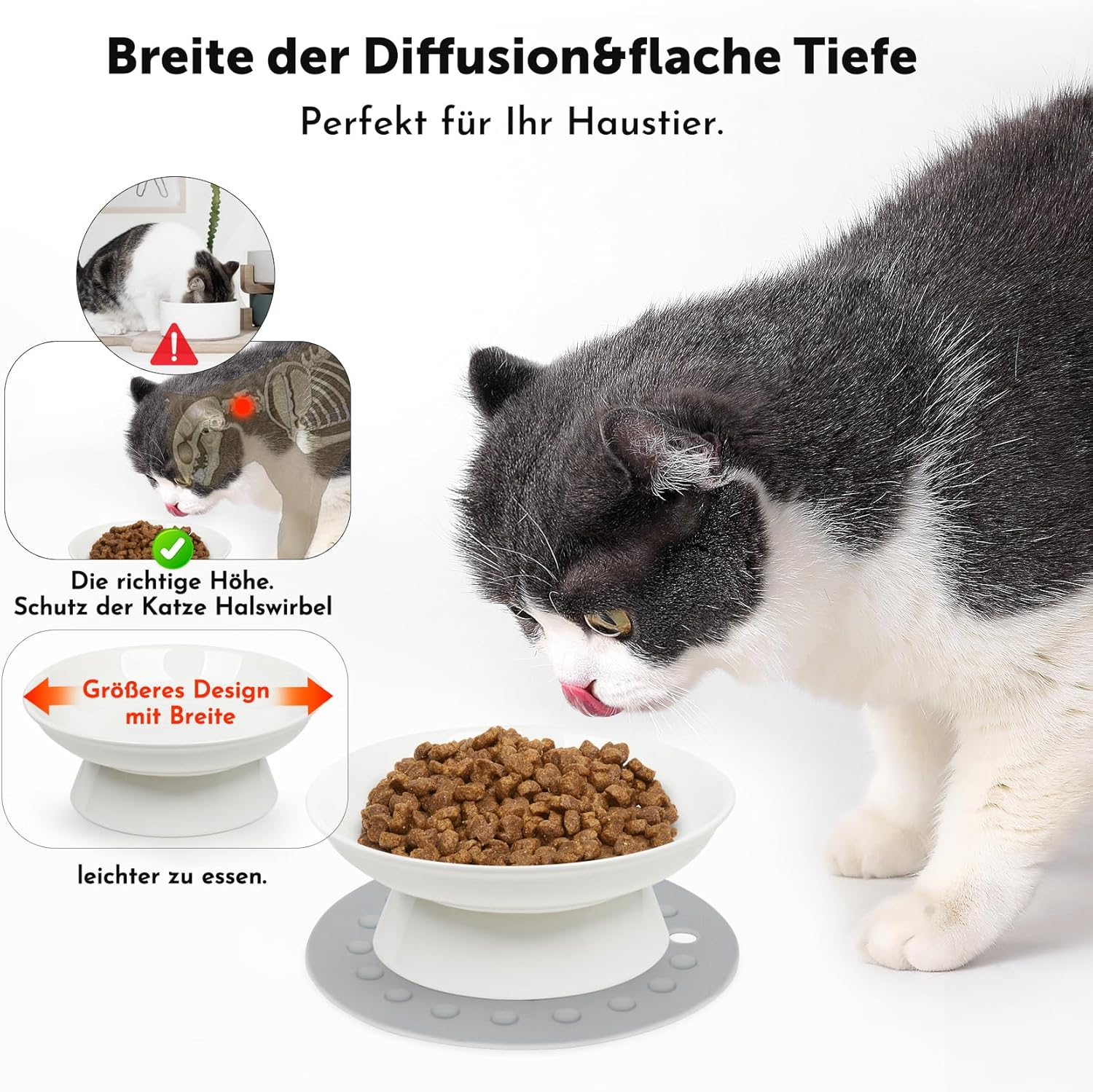 Cat Bowl, Pack of 2 Ceramic Feeding Bowls, Raised Cervical Protection, Cat Bowl, Feeding Bowl, Cat Raised Feeding Bowls, Cats for Cats with Water, Dry Food, Wet Food image number 2