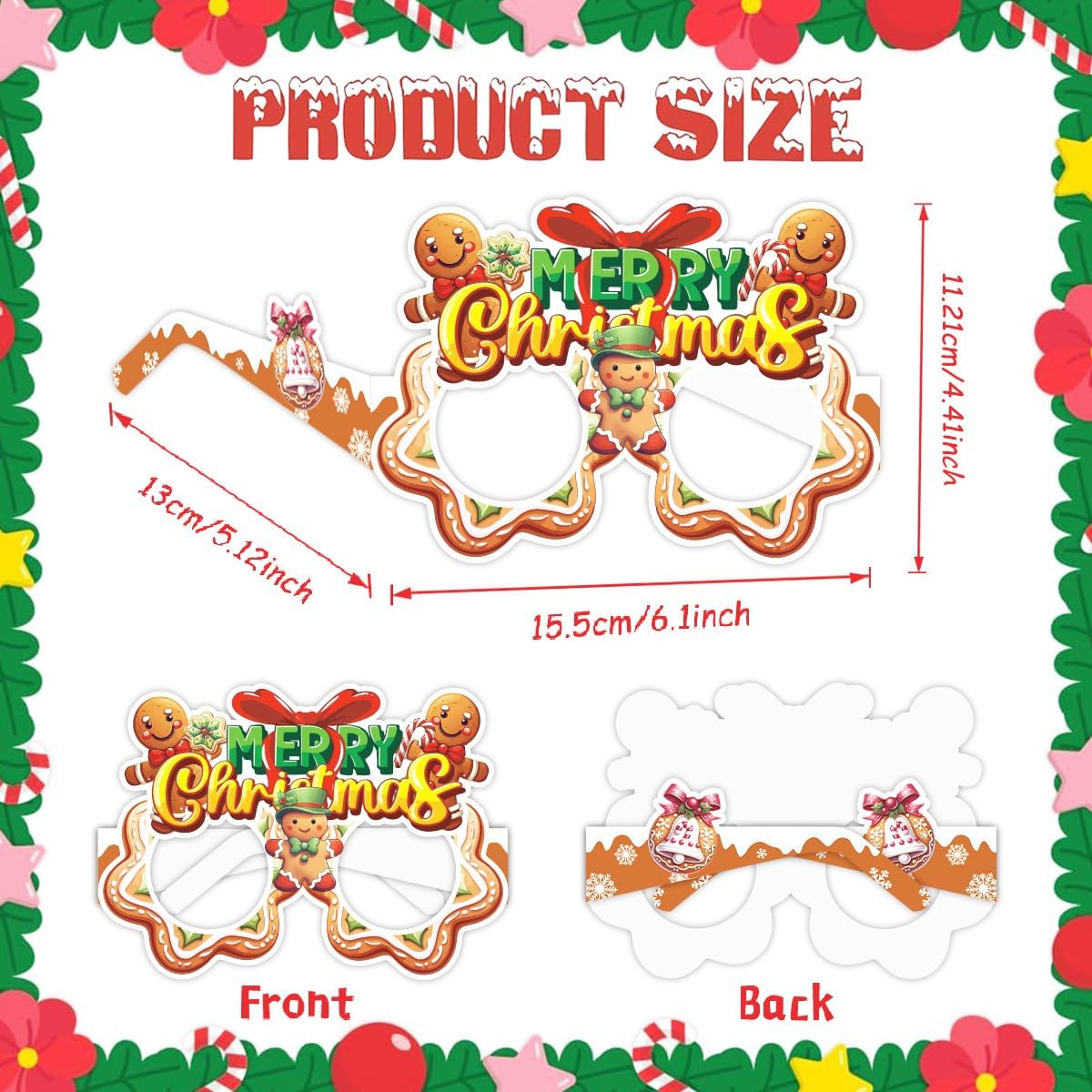 16 Pcs Xmas Glasses Party Decorations Favors Costume Eyeglasses Accessories Funny Eyewear for Kids Adults Holiday Gifts Supplies Photo Props image number 2