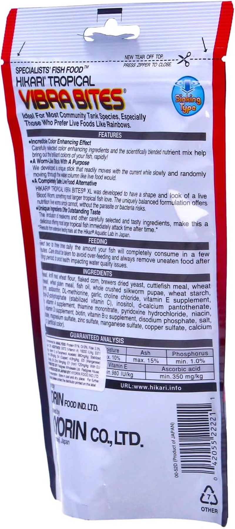 Hikari Vibra Bites XL 125G Blood Worm like Stick Slow Sinking Fish Food for Colour image number 6