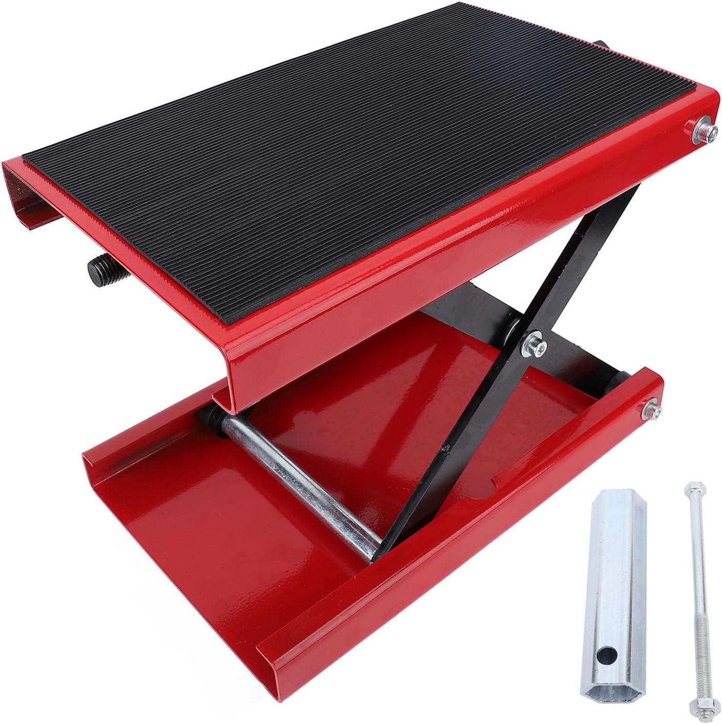 Motorcycle Lift Scissor Jack, 1100LB Foldable Center Hoist Crank Stand, 3.35 to 13.39In Height Adjustable, Heavy Duty Metal Motorbike Lift Jack Stand for Motorbike, ATV, Sport Bike