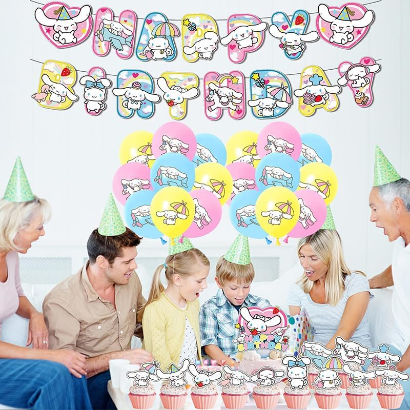 Cinnamoroll Birthday Party Decorations - Banner, Cake Toppers, Balloons (Light Blue, 16Pcs Balloons, 13Pcs Cake Toppers, 1Pcs Banner)